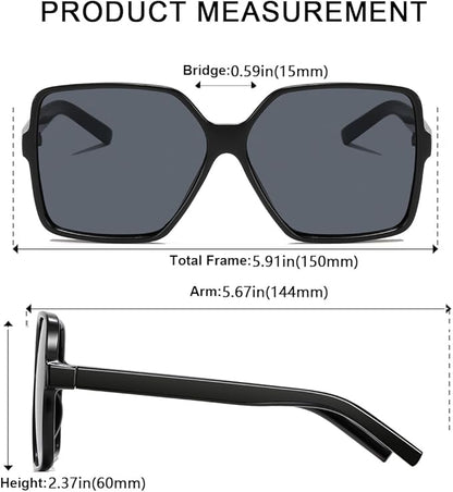 Women's Chic Square Oversized Sunglasses Big Large Wide Fashion Shades for Women Men 100% UV Protection