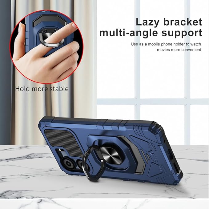 for BLU View 5 B160V / BLU F5 5G Case with 1 Pack Screen Protector,Dual Layer Hybrid Heavy Duty Defender Protection,Sleek Rugged Reinforced Cushion Corner Kickstand Shockproof Bumper Cover Blue