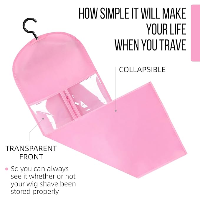 12PCS Wig Storage Wig Bags Storage with Hanger Hair Extension Holder Wig Hanger for Multiple Wigs Hair Extension Hanger Wig Holder Hair Extension Storage Hair Extensions, Wigs & Accessories (PINK)