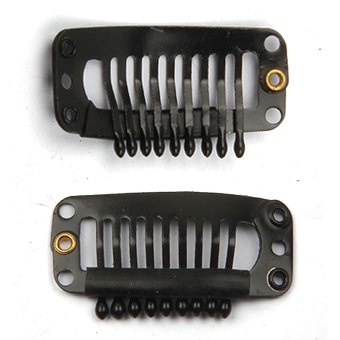 20pcs Metal Snap Clips for Hair Extensions DIY Clip in on Hair Extension Wigs 9 Teeth 32mm 1.2g/pc Black Brown Beige Color (Black)