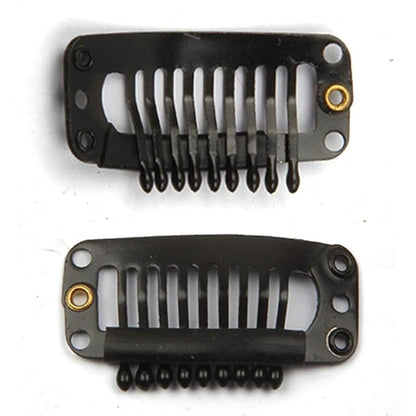 20pcs Metal Snap Clips for Hair Extensions DIY Clip in on Hair Extension Wigs 9 Teeth 32mm 1.2g/pc Black Brown Beige Color (Black)