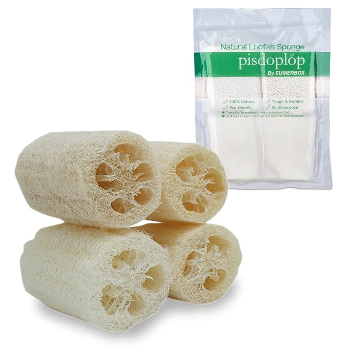 4" Natural Loofah Exfoliating Body Sponge Scrubber for Skin Care in Bath Spa Shower Pack of 4