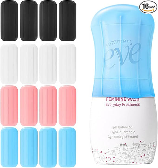16 Pack Silicone Bottle Cover,Travel Essential for Women Men,Cruise Ship Essentials 2025,Beach Vacation Essentials,Travel Size Toiletries,Airplane Travels Accessories Elastic Sleeves for Leak Proofing