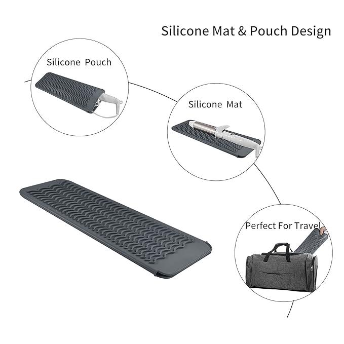 2 Pack Silicone Heat Resistant Travel Mat Pouch for Straighteners, Curling Wands, Flat Irons, and Hot Hair Styling Tools