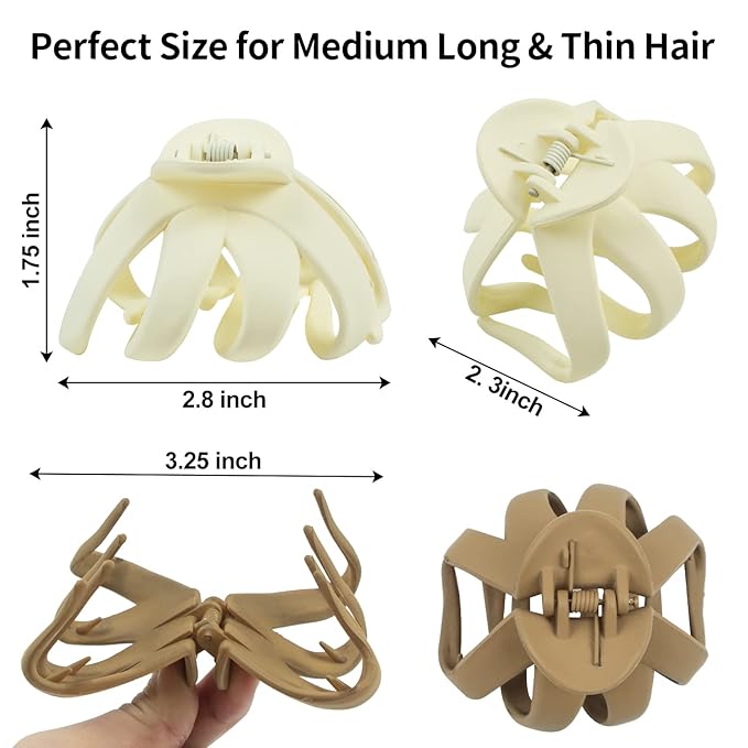2.8 Inch Medium Octopus Hair Clips for Women, Matte Claw Clips for Thin Hair, Strong Hold Non-slip Spider Octopus Clip for Fine Hair Jaw Clips