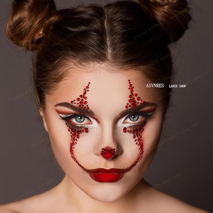 1 Pieces Face Gems Jewels Tattoos for Halloween, Day of the Dead Face Temporary Skull Tattoos Rhinestone Crystal Stones Body Gems Makeup Stickers for Halloween Festival Rave Party Outfit