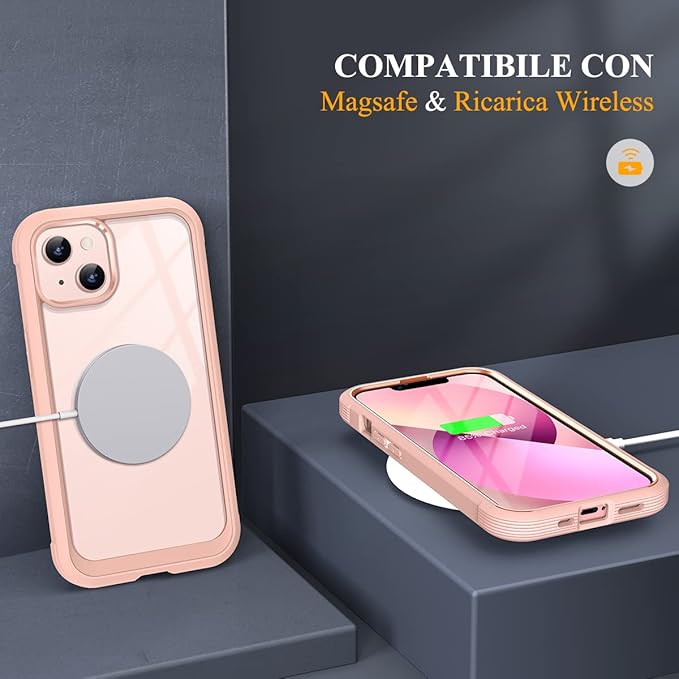 Miracase Compatible with iPhone 13 case 6.1 inch, [Glass Instead Plastic] with Built-in 9H Tempered Glass Screen Protector for iPhone 13,2023 Upgrade Full-Body Glass Clear Case,Crystal Pink