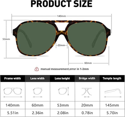 YDAOWKN Retro Aviator Sunglasses for Women Mens Large Frame Classic Vintage 70s Sun Glasses Aviators