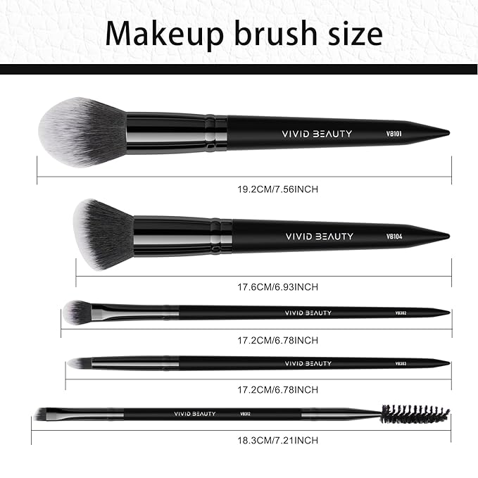 5pcs Basic Makeup Brushes- Portable Face and Eye Set for Powder, Blush, Bronzer, Eyeshadow, and Eyebrow - Travel Friendly Brush Kit -Perfect for Daily Make up and On the Go Touch-Ups (Black)