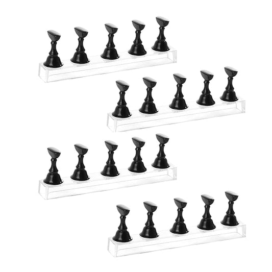 4-in-1 Black Nail Stand & Holder - Magnetic Tips, Beginner Acrylic Nail Art Kit, Salon Equipment & Decor