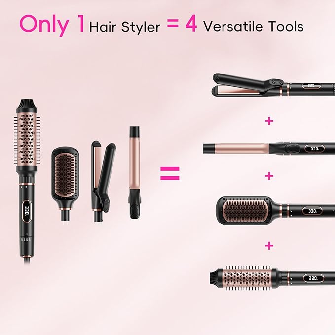 Nicebay Hair Straightening Brush Set with Thermal Brush Flat Iron, 1 Inch Ceramic Curling Iron, 5 Adjustable Temps Professional Fast Heat with Glove, Dual Voltage for Travel, Women Gifts