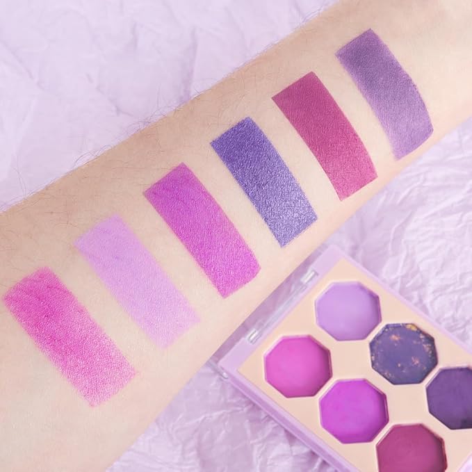 Six Colors Glitter Matte Eyeshadow Palette, Purple Light Purple Violet Midnight Purple Smoky Shimmer Sparkly Eyeshadow Palette Makeup, Prom Eyeshadows Long-Lasting Waterproof Women Girls Eye Shadow 02
