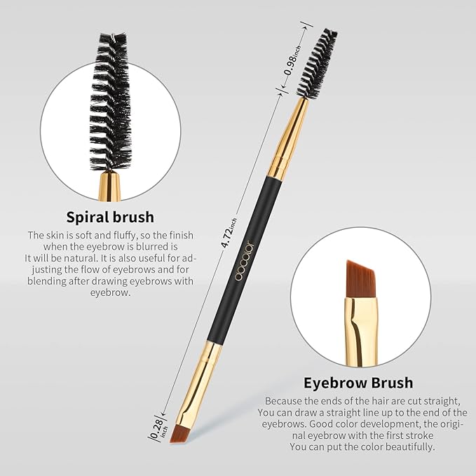 Docolor 3Pcs Duo Eyebrow Brush, Professional Eye Makeup Tool, Eyeshadow Brush and Spoolie Brush Black