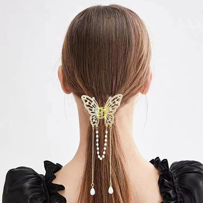 3 Pieces Butterfly Hair Claw Clip With Tassel and Rhinestone - Metal Non-Slip Hair Clamps - Exquisite Styling Accessories for Women and Girls