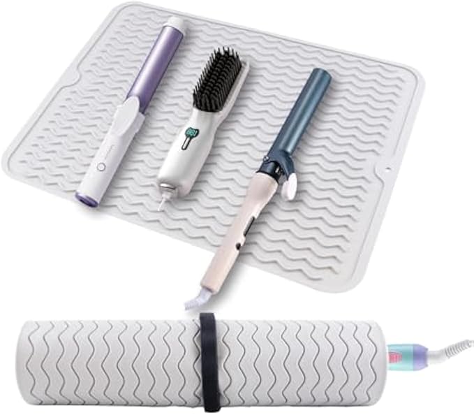 Oversize Silicone Heat Resistant Mat, Heat Mat with Velcro for Curling Iron, Travel Cover Cushion for Curling Irons, Hair Bands and Styling Tools(15.7" X 11.8")