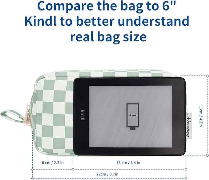 Narwey Checkered Makeup Bag Travel Cosmetic Bag Organizer Small Toiletry Bag Make Up Bags with Comparments for Women and Girls, Gift for Teen Girls (Mint Green Checkerboard, Large)