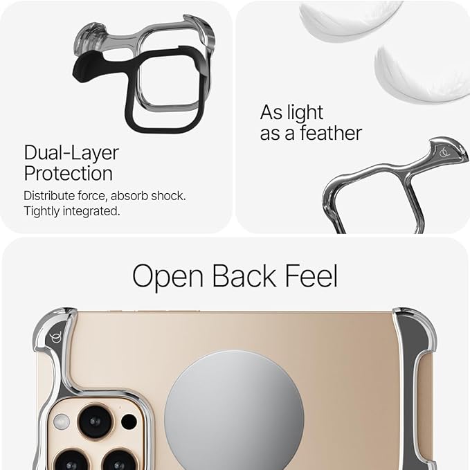 Arc Pulse Compatible with iPhone 16 Pro Phone Case (2024), Minimalist Protective Shock Absorption Aerospace Grade Aluminum Shells + Elastomer Inlays Easy Fit 6.3 inch (Aluminum Polished Silver)