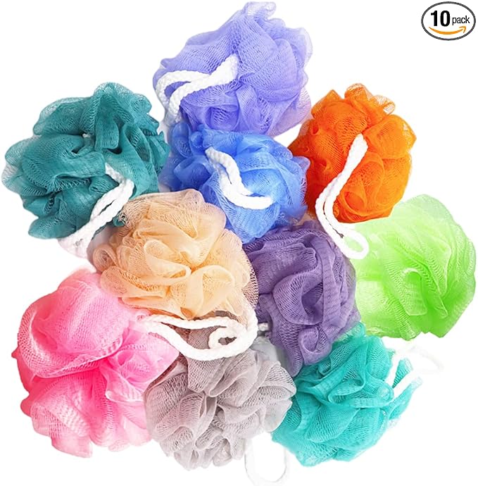 10 Pack of Bath Loofah Shower,Small Size Sponge Pouf Body Scrubber Exfoliator Scrubber Ball,Mesh Bath and Shower Sponge for Kids Women Men Body Wash Bathroom