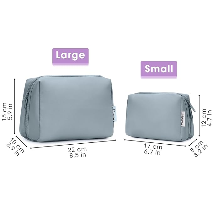 Narwey Cute Makeup Bag Travel Cosmetic Bag Organizer Toiletry Bag Make Up Bags with Compartments for Women Girls (Large, Greyish Blue)
