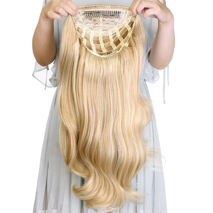 24 Inch Blond Wavy 3/4 Half Wig Long lightest Synthetic Hair Extensions Capless Wigs Hair Clips Extension For Women 210g（24“ #5）