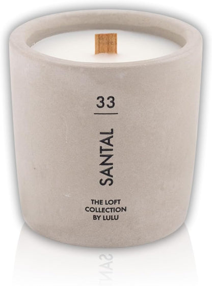 Lulu Candles | Santal Scented Candle | The Loft Collection | Concrete Cement Jar Candle | Soy Candles for Home Fragrance & Decor | Wood Wicked & Highly Scented Candle | 9 Oz.