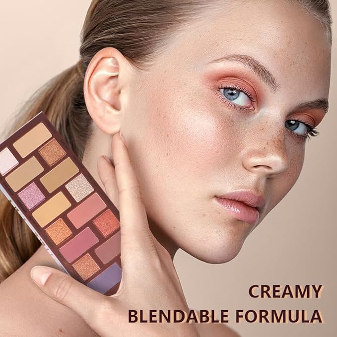Sixteen Color Matte Shimmer Eyeshadow Makeup Palette, Nude Rose red Brown Purple Coffee Yellow 16 Color Series, Daily Life & Prom Velvety Matte Glitter Finish Eye Makeup Looks, Vegan & Cruelty-Free