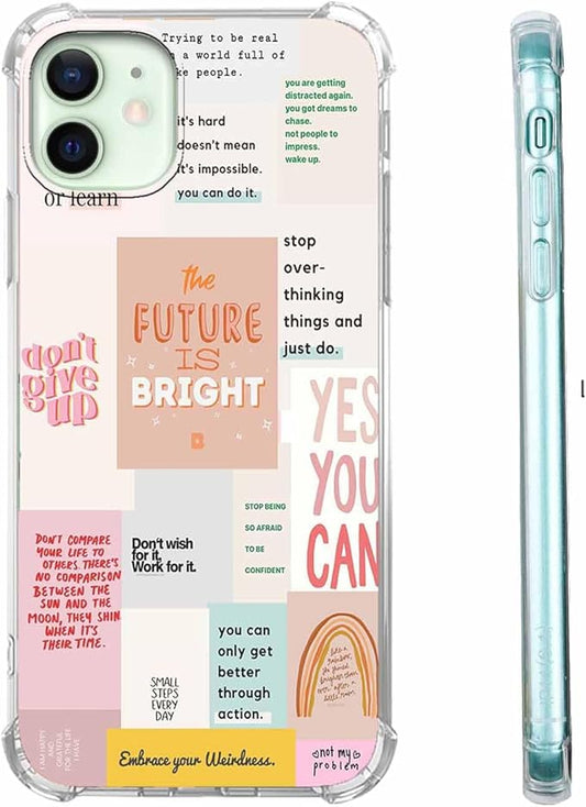Case for iPhone 12/12 Pro with Motivational Quotes Design,Encouraging Words Collage Pattern for Teen,Soft TPU Bumper Phone Cover(12,Positive)