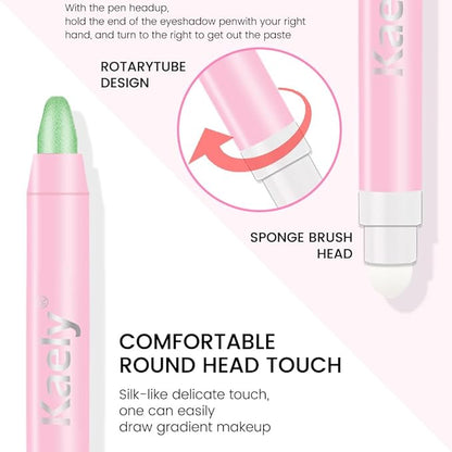 2-in-1 Cream Eyeshadow & Highlighter Stick, Waterproof Greenish Cyan Shimmer Eye Shadow Pencil for Women, Long-Lasting Pigmented Makeup, sombras para ojos 09