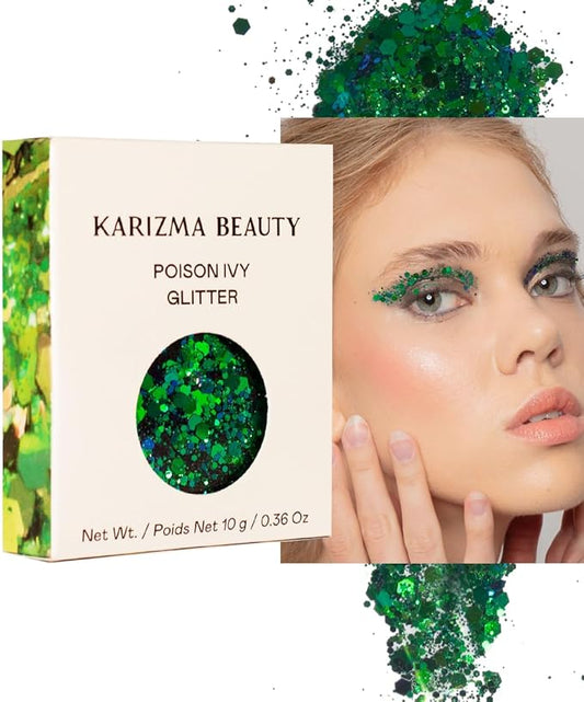 KARIZMA Poison Ivy Body Glitter. 10g Chunky Face Glitter, Hair Glitter, Eye Glitter and Body Glitter for Women. Rave Glitter, Festival Accessories, Cosmetic Glitter Makeup. Loose Glitter Set