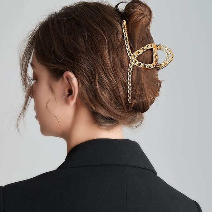 4 Pack Large Metal Hair Clips for Thin to Thick Curly Hair, 4.3 Inch Big Nonslip Gold Color Clamps, Perfect Fashion Jaw Claw Hair Styling Accessories for Women and Girls, Christmas Gifts
