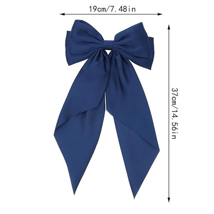 Silky Satin Oversized Hair Bows for Women Girls 4 PCS Hair Ribbon Bow Hair Clips with Long Tails （Black, White, Pink, Navy ）