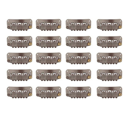 20 Pcs Stainless Steel U-Shape Snap Clips for Wigs, Hair Extensions, Hairpieces - Wig Accessories (Dark Brown)