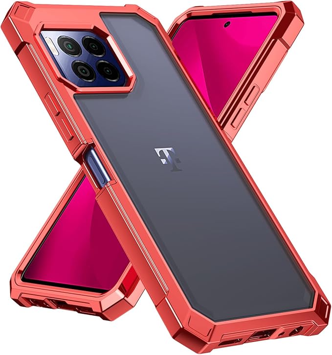 Ailiber for TMobile REVVL 7 Pro 5G Phone Case, Clear Case with Screen Protector, Dual Layer Shockproof Bumper, Transparent [Anti Yellowing], Slim Cell Phone Cover for Metro REVVL 7 Pro 5G-Red