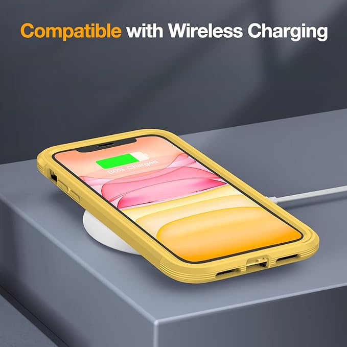 Miracase Glass Series Designed for iPhone 11 Case [2023 Upgraded] Full-Body Rugged Bumper Case with Built-in 9H Tempered Glass Screen Protector and Camera Protector (Yellow)