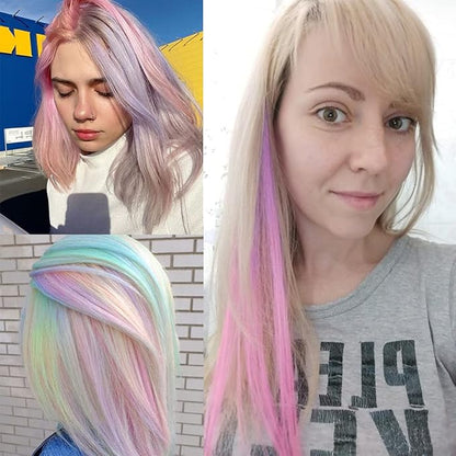 16Pcs Kids Purple Color Clip in Hair Extensions 20inch Colored Party Clip on in Hairpieces Ombre Purple Synthetic Colorful Straight Multi-Colors Hair Streak for Girls(Light Pink+light Purple)