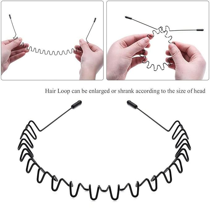 Nomakk 6 Pieces Metal Headbands Wavy Hairband Spring Hair Hoop Sports Fashion Hair Bands Unisex Black Elastic Non Slip Simple Headwear Accessories