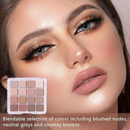 16Color Matte Shimmer Eyeshadow Palette, Natural Nude Brown 16Color Series Eye Shadow Palette Makeup, Warm Glitter Sparkly Eyeshadows Long Lasting Waterproof Naturing-Looking Women Girls Eye Shadow
