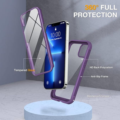 Miracase Glass Case for iPhone 13 Pro Max 6.7 inch, Upgrade Full-Body Clear Bumper Case with Built-in 9H Tempered Glass Screen Protector for iPhone 13 Pro Max, Purple