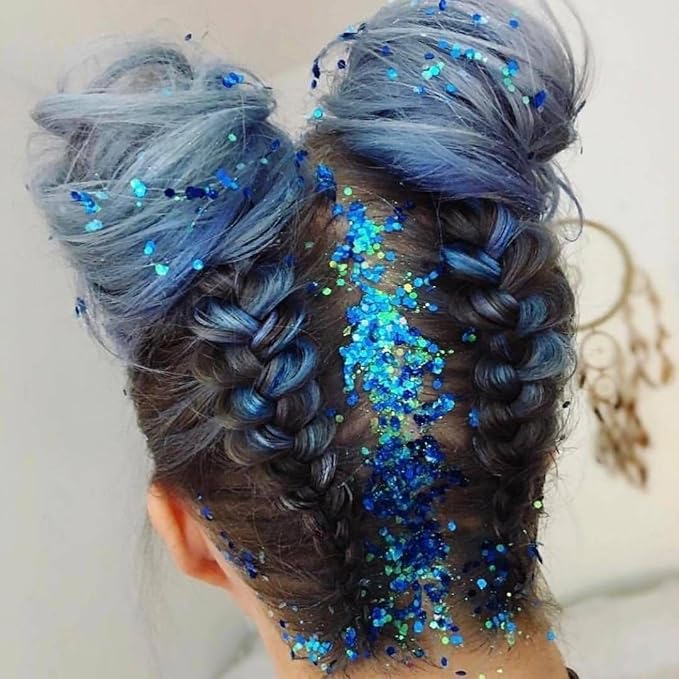 Go Ho Blue Face Body Glitter Gel,Singer Concerts Blue Face Paint Glitter Makeup,Holographic Chunky Sequins Glitters for Eye Lip Hair Nails,Festival Rave Accessories,52g