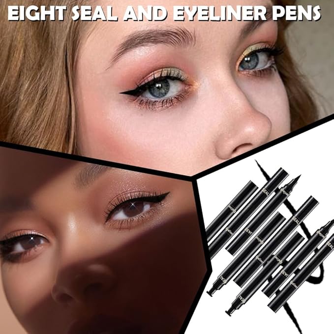 8 Pcs Double-Side Black Liquid Eyeliner Stamp Pens Set,Triangle Wing Eye Tail Cat Eye Stamp Makeup, Long Lasting Liquid Eye Liner,Waterproof & Smudgeproof Makeup (Black-2)