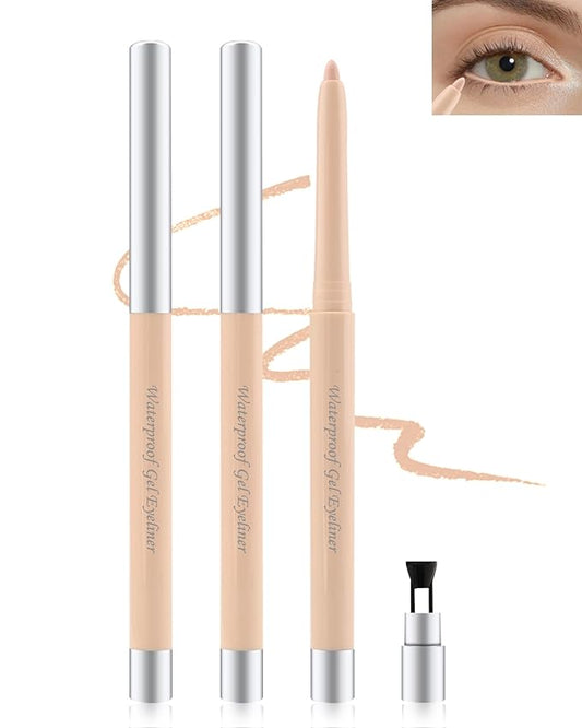 Nude Waterline Eyeliner Pencil, Cream Gel Eyeliner Waterline Waterproof Smudge-Proof Long-Wearing, Intense Color, Retractable Eye Liner Brightener Pen with Sharpener, Smooth Eye Makeup for women-2Pcs