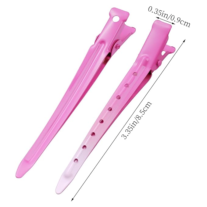 24 Packs Duck Bill Clips, Bantoye 3.35 Inches Rustproof Metal Alligator Curl Clips with Holes for Hair Styling, Hair Coloring, GS Pink