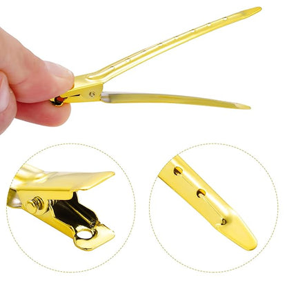 24 Packs Duck Bill Clips, Bantoye 3.35 Inches Rustproof Metal Alligator Curl Clips with Holes for Hair Styling, Hair Coloring, Bright Yellow