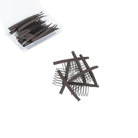 50 Pieces Wig Combs Wig Clips Wig Combs to Secure Wig 7-teeth Wig Accessories Tools For Making Wig Caps Wig Comb (Brown,50 Pcs)