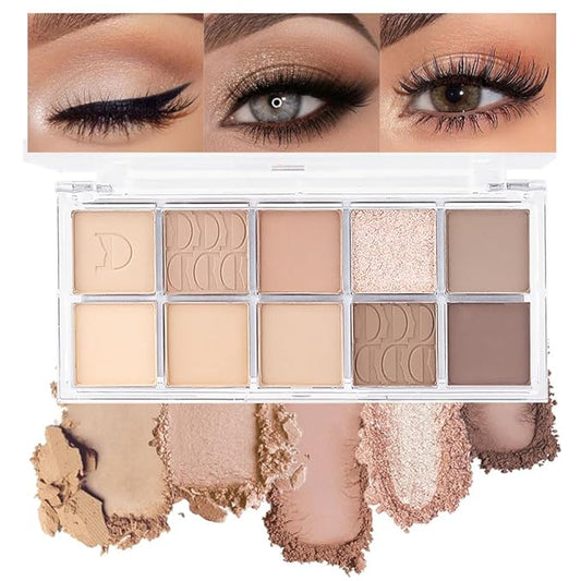 10Colors Nude Light Brown Eyeshadow Palette Makeup,Natural Neutral Highly Pigmented Eye Shadow,Naturing-Looking Long Lasting Waterproof Blendable Hypoallergenic Suitable for Beginners