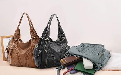Montana West Washed Leather Hobo Bags for Women Roomy Handbags with Crossbody Strap