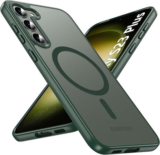 OWKEY for Samsung Galaxy S23 Plus Case 6.6'', Magnetic S23 Plus Case Compatible with Magsafe, [Military Grade Shockproof] Translucent Back Slim Bumper Cover Phone Case Galaxy S23 Plus case, Green