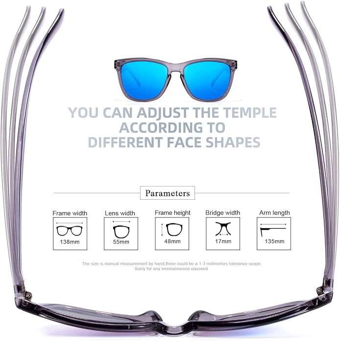 COLOSSEIN Sunglasses Womens,Classic Square Frame UV400 Mirrored Lens,Sunglasses Fit For Beach,Vacation,Driving