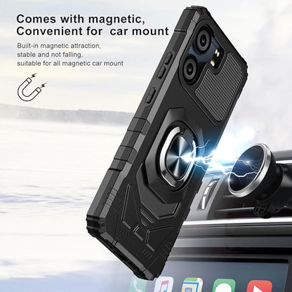 for BLU View 5 B160V / BLU F5 5G Case with 1 Pack Screen Protector,Dual Layer Hybrid Heavy Duty Defender Protection,Sleek Rugged Reinforced Cushion Corner Kickstand Shockproof Bumper Cover Black