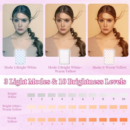 Inspack 60 LED Selfie Light for iPhone, with Back Clip & Front, Portable Phone Clip for Tiktok Video Recording, Zoom Calls Lighting Computer, High Power Rechargeable with 3 Light Modes, Pink
